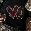 Hot Dear-Lover Rhinestone Rugby Football Heart Shape Graphic T Shirt Black
