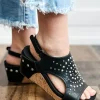 Hot Dear-Lover Rhinestone Stud Hollow Out Wedge Sandals Black