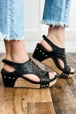 Hot Dear-Lover Rhinestone Stud Hollow Out Wedge Sandals Black