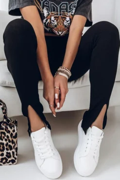 New Dear-Lover Rib Knit High Waist Slit Leggings Black