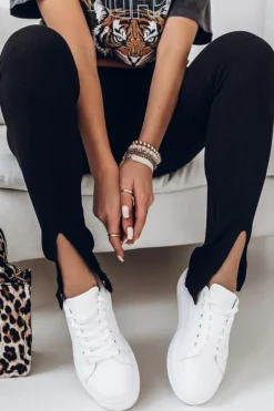 New Dear-Lover Rib Knit High Waist Slit Leggings Black