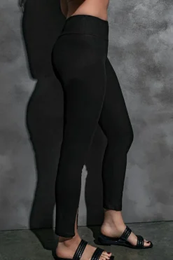 New Dear-Lover Rib Knit High Waist Slit Leggings Black