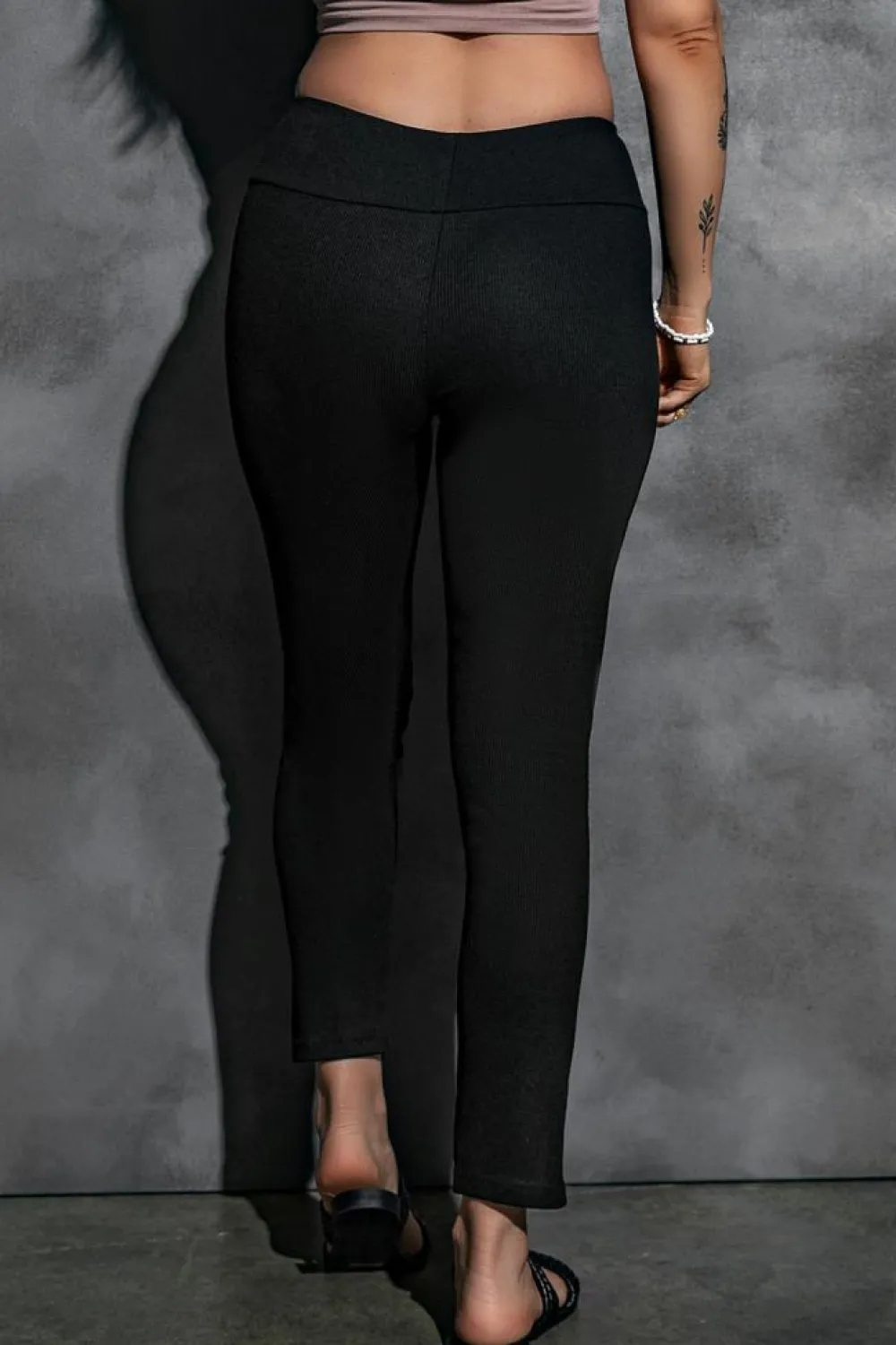 New Dear-Lover Rib Knit High Waist Slit Leggings Black