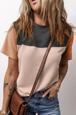 Discount Dear-Lover Rib Textured Colorblock T Shirt Black