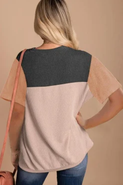 Discount Dear-Lover Rib Textured Colorblock T Shirt Black
