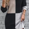 Hot Dear-Lover Ribbed Color Block Drop Shoulder Long Sleeve Mini Dress Black