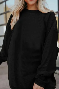 Sale Dear-Lover Ribbed Corduroy Oversized Sweatshirt Black