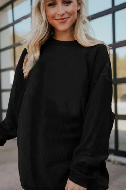 Sale Dear-Lover Ribbed Corduroy Oversized Sweatshirt Black