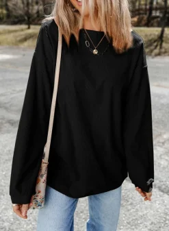 Sale Dear-Lover Ribbed Corduroy Oversized Sweatshirt Black