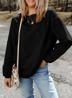 Sale Dear-Lover Ribbed Corduroy Oversized Sweatshirt Black