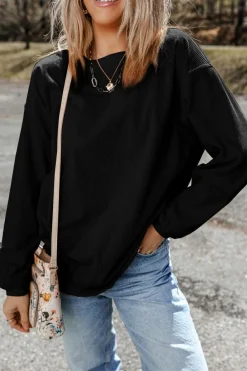 Sale Dear-Lover Ribbed Corduroy Oversized Sweatshirt Black