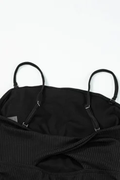 Clearance Dear-Lover Ribbed Drawstring Sides Cutout One Piece Swimsuit Black