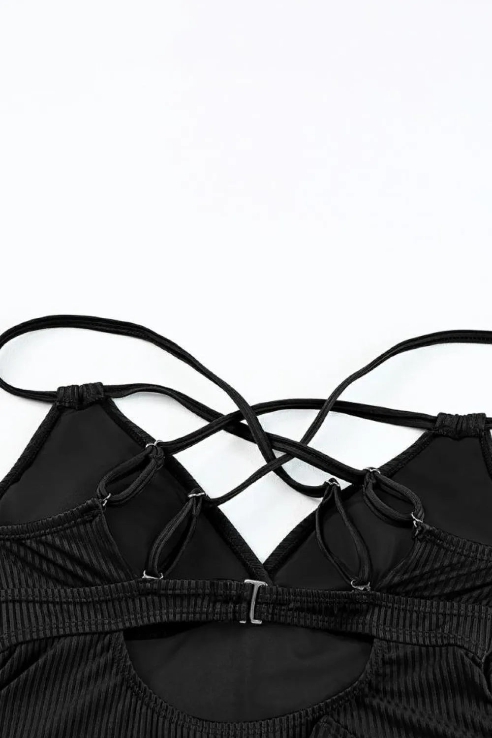 Online Dear-Lover Ribbed Dual Crisscross Straps Cut-Out Back Tankini Suit Black