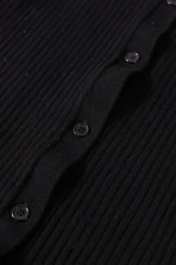 Online Dear-Lover Ribbed Knit Collared Slim Fit Sweater Cardigan Black