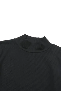 Best Dear-Lover Ribbed Knit High Neck Long Sleeve Top Black