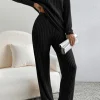 Outlet Dear-Lover Ribbed Knit V Neck Slouchy Two-piece Outfit Black