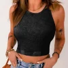Sale Dear-Lover Ribbed Mineral Wash Racerback Cropped Tank Top Black