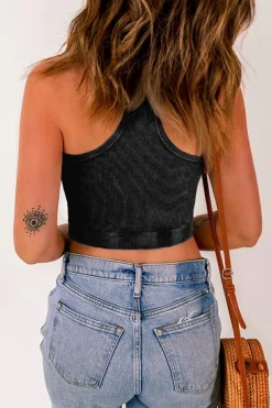 Sale Dear-Lover Ribbed Mineral Wash Racerback Cropped Tank Top Black