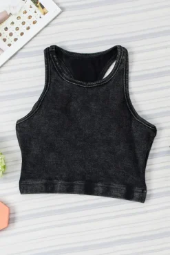 Sale Dear-Lover Ribbed Mineral Wash Racerback Cropped Tank Top Black