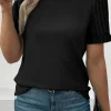 Hot Dear-Lover Ribbed Splicing Sleeve Round Neck T-shirt Black