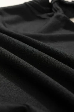 Hot Dear-Lover Ribbed Splicing Sleeve Round Neck T-shirt Black