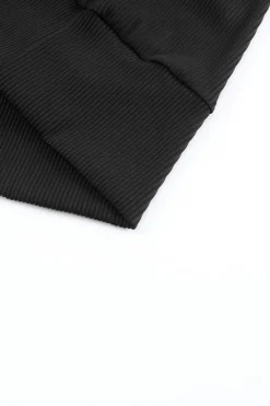 Discount Dear-Lover Ribbed Texture Lace Trim V Neck Long Sleeve Top Black