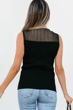 Outlet Dear-Lover Ribbed Texture Mesh Cutout Knitted Sweater Vest Black
