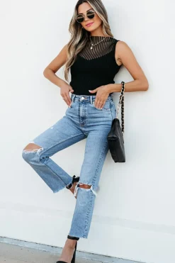 Outlet Dear-Lover Ribbed Texture Mesh Cutout Knitted Sweater Vest Black