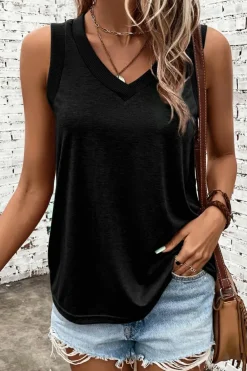 Discount Dear-Lover Ribbed V Neck Tank Black