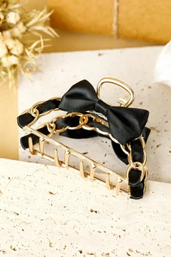 Discount Dear-Lover Ribbon Bow Detail Contrast Alloy Hair Claw Clip Black