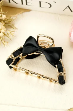 Discount Dear-Lover Ribbon Bow Detail Contrast Alloy Hair Claw Clip Black