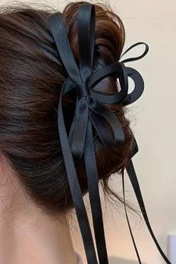 Clearance Dear-Lover Ribbon Long Tail BowKnot Clip Black