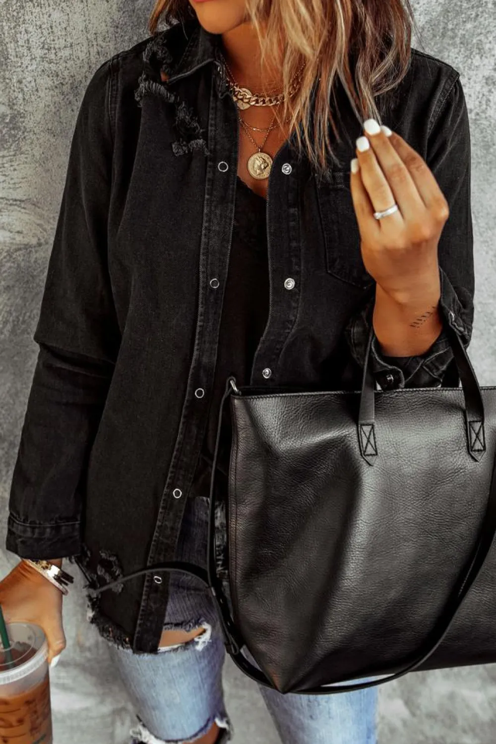 Best Dear-Lover Ripped Denim Jacket Black