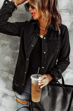 Best Dear-Lover Ripped Denim Jacket Black