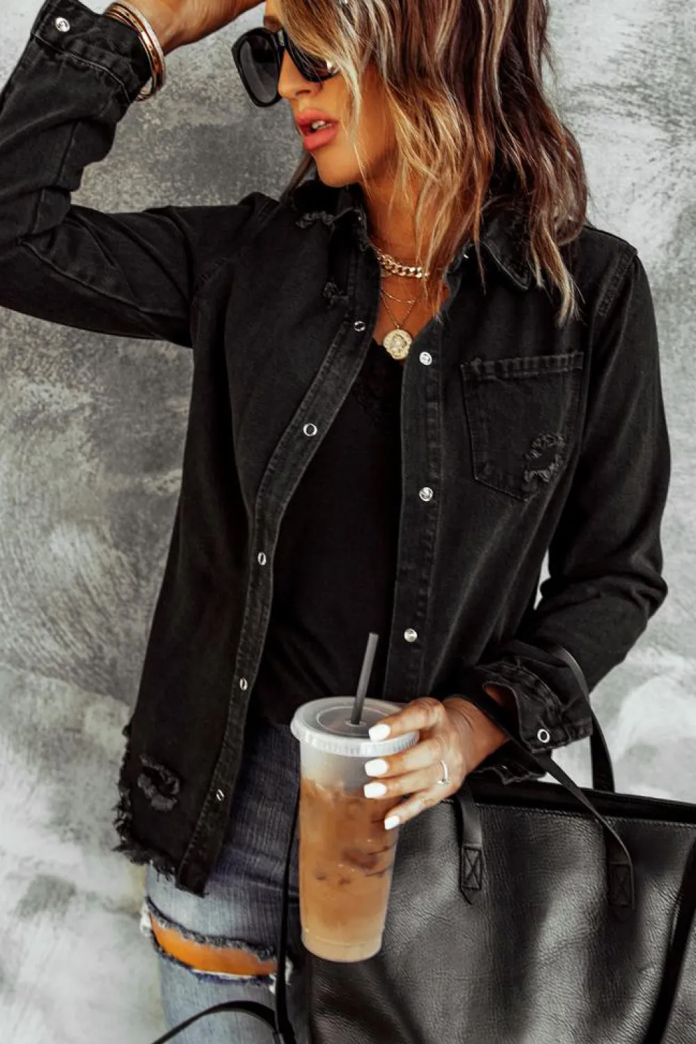 Best Dear-Lover Ripped Denim Jacket Black