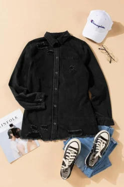 Best Dear-Lover Ripped Denim Jacket Black