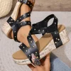Outlet Dear-Lover Rivet Hollow Out Leather Wedge Sandals Black