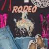 Fashion Dear-Lover RODEO Cowboy Graphic Crewneck T Shirt Black