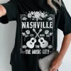 Clearance Dear-Lover Rose Guitar Nashville Music City Graphic Tunic T Shirt Black