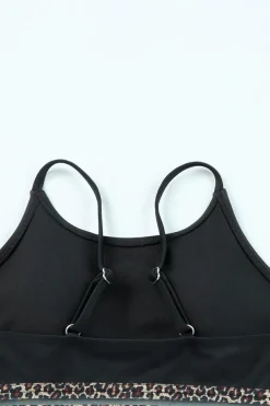 Outlet Dear-Lover Rose Leopard Mesh Trim 2pcs Bikini Swimsuit Black