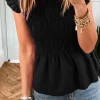Online Dear-Lover Ruffle Short Sleeve Shirred Peplum Top Black