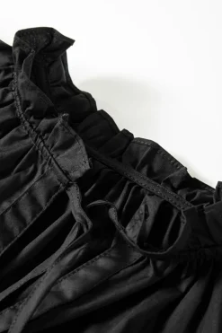 Fashion Dear-Lover Ruffled Puff Short Sleeve Loose Blouse Black