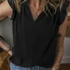Outlet Dear-Lover Ruffled Shoulder V Neck Shift Tank Top Black