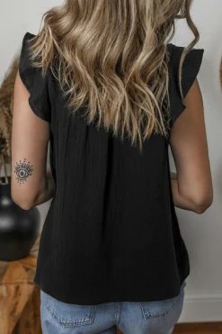Outlet Dear-Lover Ruffled Shoulder V Neck Shift Tank Top Black