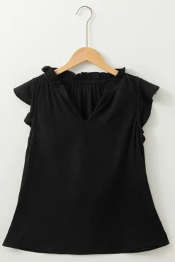 Outlet Dear-Lover Ruffled Shoulder V Neck Shift Tank Top Black