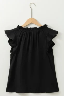 Outlet Dear-Lover Ruffled Shoulder V Neck Shift Tank Top Black