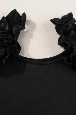 Online Dear-Lover Ruffled Wide Straps Slim Tank Top Black