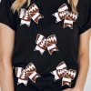 Clearance Dear-Lover Rugby Football Bowknot Pattern Game Day T Shirt Black