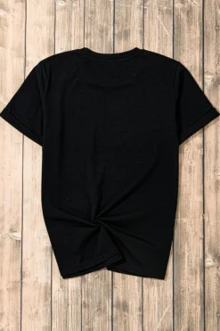 Clearance Dear-Lover Rugby Football Bowknot Pattern Game Day T Shirt Black