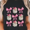 Fashion Dear-Lover Santa Claus Bow Knot Christmas Graphic T Shirt Black